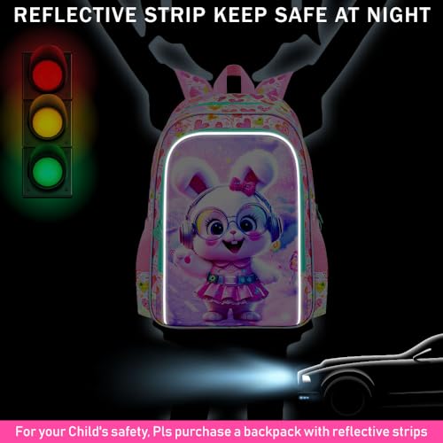 Image of CCJPX 16 inch Bunny Backpack for Girls, 3Pcs Kids Bookbag with Lunch Box, Water Resistant Elementary School Bag for Kindergarten Preschool Toddler (Pink)