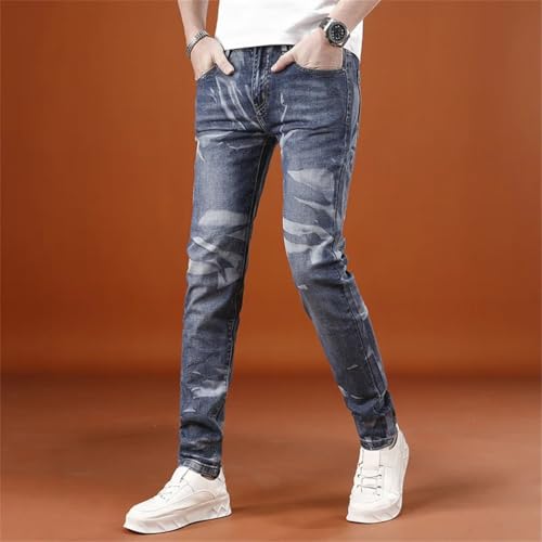 Men Summer Thin Printed Jeans Stretchy and Personalized Street Slim Fit Small Leg Pants3