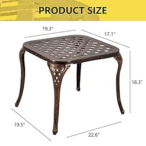 Square side table cast aluminum patio end table antique copper 1 pc  urban country home decor