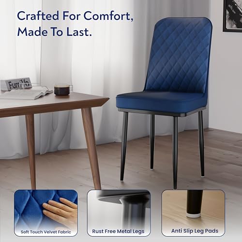Image of IKON Premium Velvet Dining Chair with Cushioned Seat & Metal Legs | Premium Accent Chair for Living Room, Bedroom & Balcony | D.I.Y (Midnight Blue)