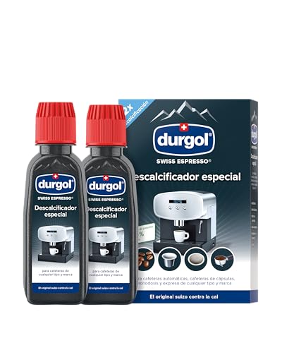 durgol swiss espresso Descalcificador Especial – Eliminador de cal para todo tipo y clase de cafeteras – Limpieza fácil sin tiempo de actuación y sin residuos – 2x125ml