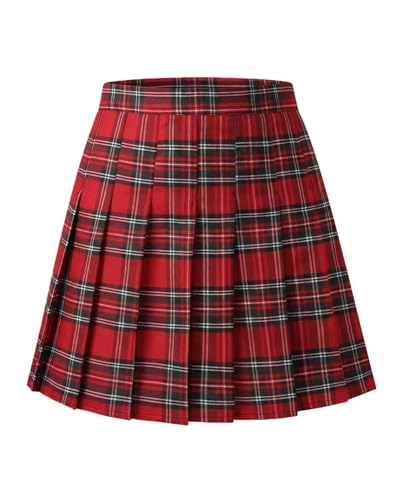 Womens Pleated Skirt Red Tennis Skorts High Waisted Plaid Skirts with Shorts School Girl Mini Skirt Size XXL