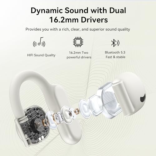 AUBOR Open Ear Headphones Wireless Bluetooth 5.3 Sports Headphones with 2 Microphones,16.2mm Driver, ENC Clear Talk,IPX6 Water-Resistant, Immersive Stereo Sound,45H Playtime for Running - Image 4