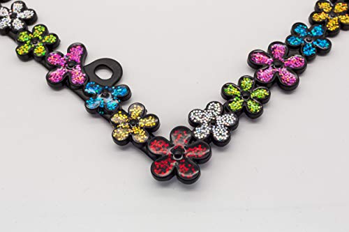 Creathome 3D Shining Daisy Wrenth License Plate Frame From Pure Zinc Alloy Metal Perfect Plate Holder, Matt Black With Colorful Glitter #TOP6