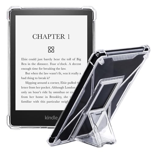 WALNEW Clear Stand Case for 6.8” Kindle Paperwhite 11th Generation 2021(Model No.M2L3EK/M2L4EK), Slim Soft Transparent TPU Back Cover with Enhanced Corners for Kindle Paperwhite Signature Edition