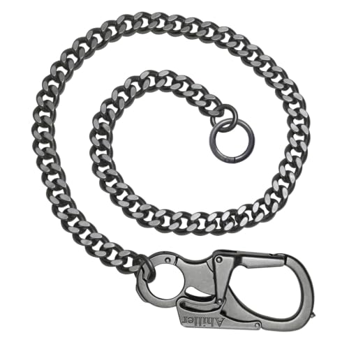Ahiller Geldbörsenkette mit Verschluss [Doppelschloss-Design mit Wolframstahl-Kegelkopf] Heavy Duty Biker-Kette Herren-Geldbörsenkette Jeanskette und Schlüsselkette (YK-Schwarz 1)