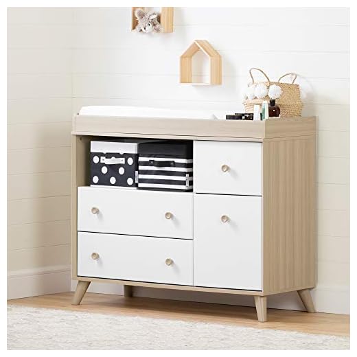 South Shore 12172 Yodi Changing Table with Drawers Pure, Soft Elm and White