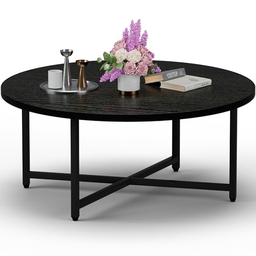 FAMIDGE Coffee Table 31.5 Round Black Coffee Table for Living Room Center Tables for Family & Office Use Circle Coffee Tables Round Large Black (31.5 D x 17.7 H)