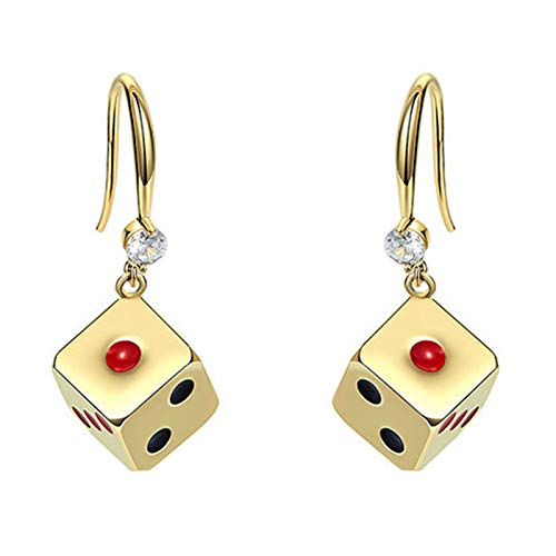 coadipress Gold Dice Earrings for Women Creative Funny Vintage Cubic Dice Geometric Dangle Drop Statement Earrings Jewelry