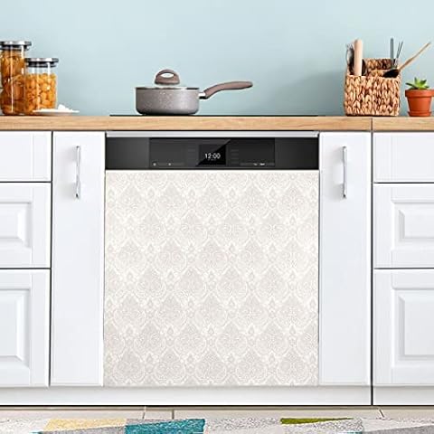 ElliTarr Dishwasher Magnet Cover Decorative for Kitchen Refrigerator Wash Machine Sticker 23x26 Inch Waterproof Oil-Proof Classical Floral Pattern Beige Cover