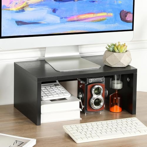 Image of Higher Monitor Stand Riser, Wood Monitor Riser with Storage for Desk Small Monitor Stand TV /Screen /PC /Laptop Riser Computer Stand Desktop Shelf (Black)