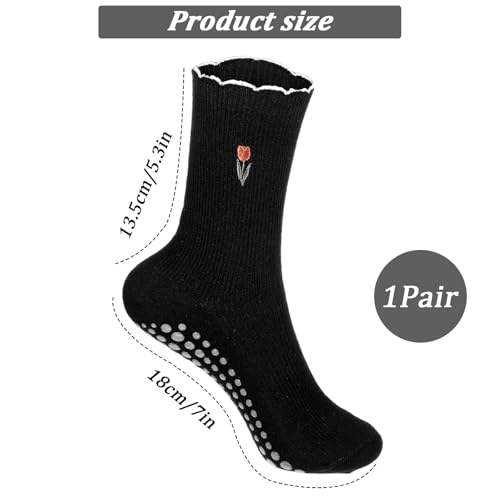 Cute Non-Slip Grip Pilates Yoga Socks, Women's Cute Ballet Socks with Ruffle Cuff Embroidery Design2