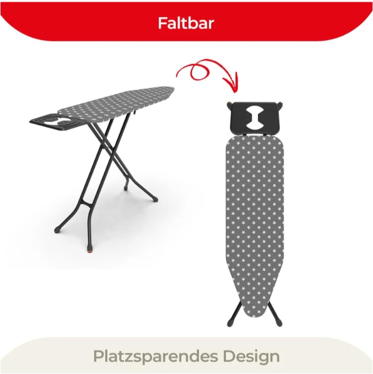Bügelbrett Höhenverstellbar 120 x 38 cm – Stabiles Bügeltisch mit Bügeleisenablage & Dampfdurchlässiger Bügelfläche, Klappbar, rutschfest, für Dampfbügeleisen Geeignet