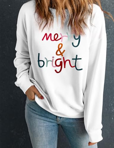 Ecosunny Moletom feminino de Natal com estampa de Papai Noel, gola redonda, manga comprida, pulôver,