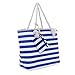 DonDon Bolsa de playa grande con cremallera 58 x 38 x 18 cm rayas marítimas azul blanco shopper bolsa de hombro bolsa de playa