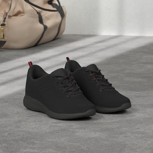 CALTO Men's Invisible Height Increasing Elevator Shoes - Black/Red Ultra Lightweight Sporty Sneakers - 2.6 Inches Taller - Q211 - Size 10.5 D(M) US2