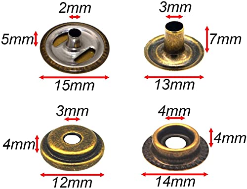AMORNPHAN 10 Sets Snap Fastener Kit Press Studs Clothing Snap Button with 3 Pieces Installation Tools for Marine Boat Canvas Bags Jeans Leather Clothes Fabric Craft with Punching Set (Bronze)
