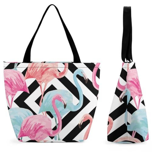Sac à main pour femme grand format grand cabas bandoulière motif flamant