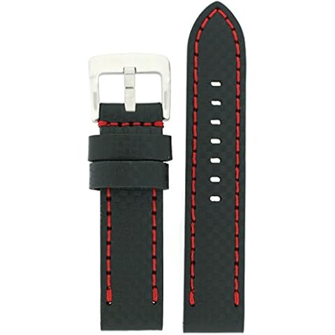 Banda de reloj de fibra de carbono negro con costuras rojas Cover