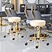 OmySalon Rolling Stool with Wheels, Vanity Salon Massage Roller Stool, Swivel Spa Chair Height Adjustable, Hair Stylist Chair for Beauty Salon Bar Tattoo Home, White Luxury