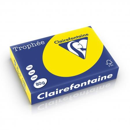 Ramette de 500 feuilles de papier Trophée fluo jaune, A4, 80 g/m² – Lot de 5