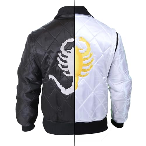 Image of Scorpion Jacket - Drive Jacket- Scorpion Style Quilted Jacket -Satin Jacket- Black & White Bomber Jacket Men