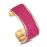 RUOFFETA Raffia Irregular Wave Cuff Bracelet for Women, Chunky Bangle Wide Open Cuff Bangle Statement Bracelet(Hot Pink)