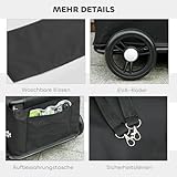 PawHut Hundewagen, klappbarer Hundebuggy für Zwergenhunde bis zu 4 kg, zusammenklappbarer Katzenbuggy mit Griffstange, waschbarem Kissen, Sicherheitsleinen, Aufbewahrungstasche, 4 Räder, Schwarz