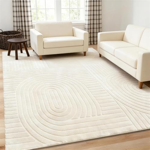 MATIIUI 5x7 Geometric Solid Beige Area Rug &ndash; Washable, Durable Non-Slip Indoor...