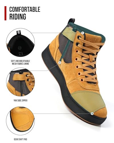Image of RIDEIRON Motorcycle Shoes for Men, CE Certified, Thickened Anti-Slip Sole, Breathable Casual Motorcycle Riding Boots with Ankle Support, Shift Pad (Yellow /13 Men)