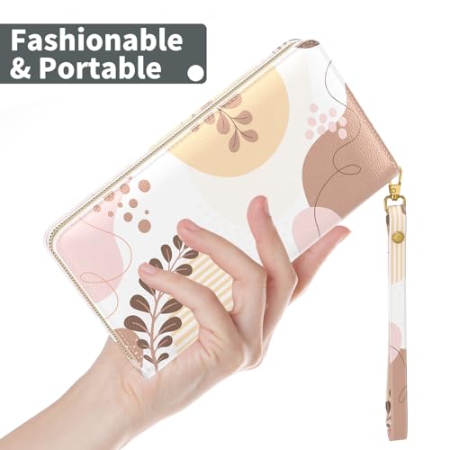 Image of Nipichsha Womens Wallet, RFID Wristlet Wallet for Women, Cute Ladies Purse, Large Credit Card Clutch Purse, Leather Card Holder Wallets with Zipper & Phone Holder, Tropical Leaf