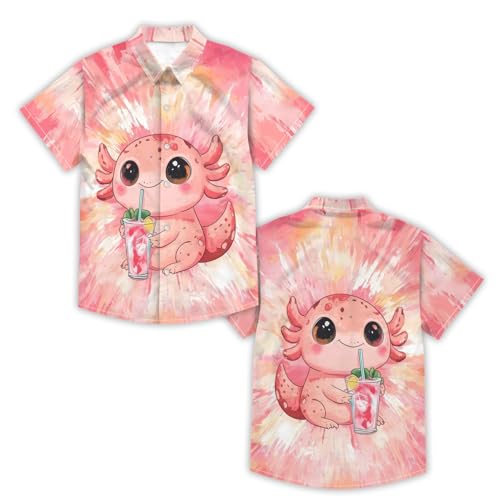 Image of Kids Tie-dye Hawaiian Shirt 80s Button Down Retro Short Sleeve Casual Beach Tropical Funny Party Outfits for Boys