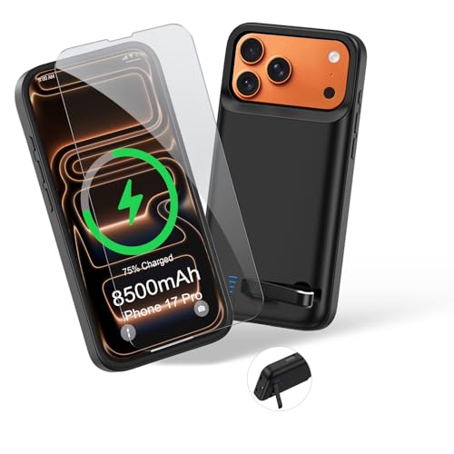 【Custodia con supporto e indicatore LED】 La custodia per iPhone 17 Pro è dotata di un supporto pieghevole che ti consente di guardare video o chiamare i tuoi amici su Facetime senza dover tenere il telefono in mano. Premi il pulsante di accensione della custodia per iPhone per 3 secondi per avviare e interrompere la ricarica del tuo iPhone. L'indicatore LED ti informa sullo stato di carica (0% - 25% - 50% - 75% - 100%).