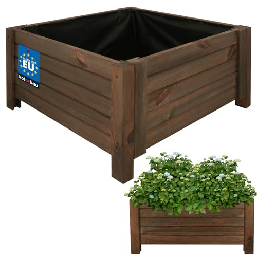 KOTARBAU® Pot de Fleurs Jardinière Bois Extérieur de 60 x 60 cm Marron |Boîte de Jardin pour l'Extérieur |Bac Bois à Fleurs |Jardinière Bois Extérieur...