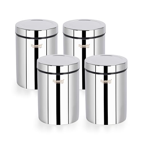 Image of Sumeet ISI Certified Stainless Steel Air Tight Storage Container /Jar /Canister /Dabba with Threading Screw Cap for Kitchen - Pack of 4Pc, 8.3cm, 550ml, Silver