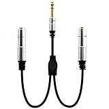 Sie können zwei verschiedene Geräte mit unserem Y-Splitter 6,35 mm Kabel anschließen, wie Synthesizer, Tastaturen, E-Gitarre, Bass, Tastaturen, Pedaleffekte, Verstärker, Mischpult, Lautsprechersysteme, Studio-Harmonizer und andere professionelle Audio-Geräte mit 6,35-mm-Eingang.