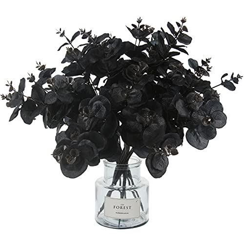 Tinsow 5 Pcs Black Artificial Eucalyptus Stems Faux Eucalyptuses Branches Black Leaf...