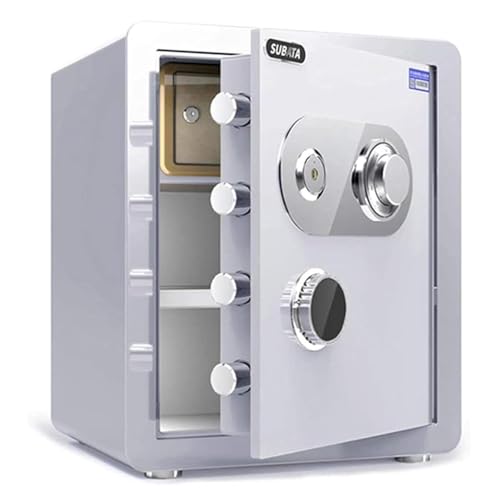 SURTA Caja fuerte de alta seguridad de acero de aleación con cerradura mecánica de combinación resistente al fuego y al agua, 45 x 38 x 33 cm, doble protección con llave, para oficina y hogar