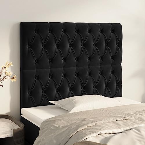 Runheo Cabecero de terciopelo negro 90 x 7 x 118/128 cm, altura ajustable, acolchado, tela suave para camas de dormitorio, patas de madera estables, refuerzo de espalda