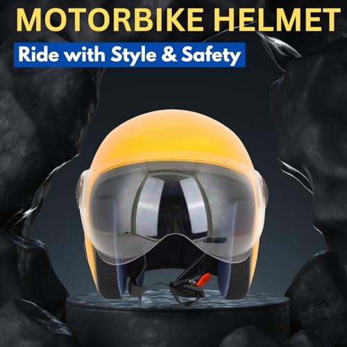Image of Sage Square Cruiser Open Face Helmet | ISI Certified | Clear Visor | Soft Inner Padding | Designed for Comfort & Style (Yellow Glossy)