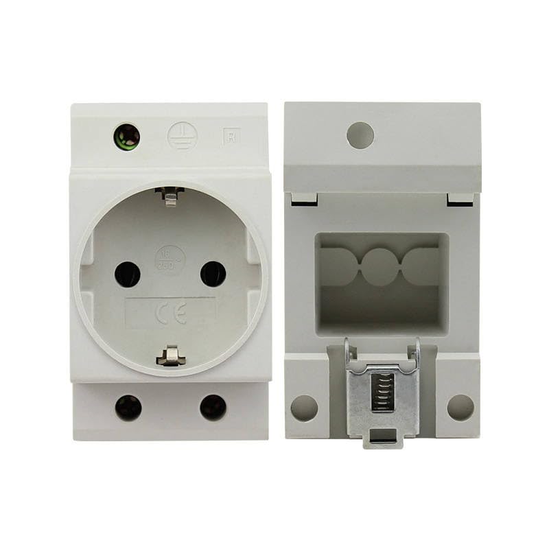 EU Din Rail Mount Power Socket 2 Pins Extention Distribution Box 10-16A 250V Modular Socket for Switchgear