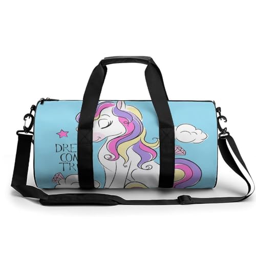 Sac de sport licorne bleue 45x23x23cm duffel bag pour gym voyage et camping