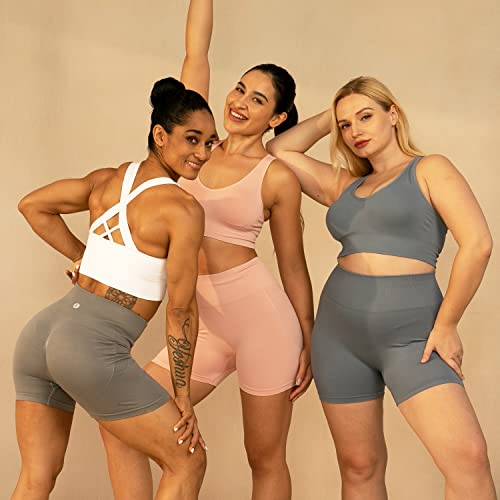 Evercute Sports Bra for Women Padded Medium Support Criss Cross Strappy Bras Seamless High Impact Yoga Exercise Athletic Bras