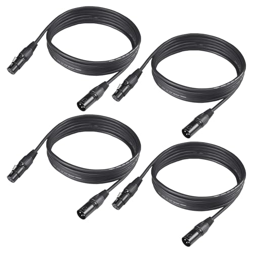 GZhumin 10ft/3.04m DMX Cable, 4 Pack, 3.04m DMX Cables, 3 Pin XLR Male to Female, Shielded, Soft PVC Sheath, Sturdy Metal Connector, Ideal for Stage & DJ Lighting