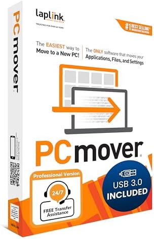 Laplink PCmover Professional 11 - Migration of your Applications, Files and Settings from an Old PC to a New PC - Data Transfer Software - Optional Super Speed USB 3.0 Transfer Cable - 1 License