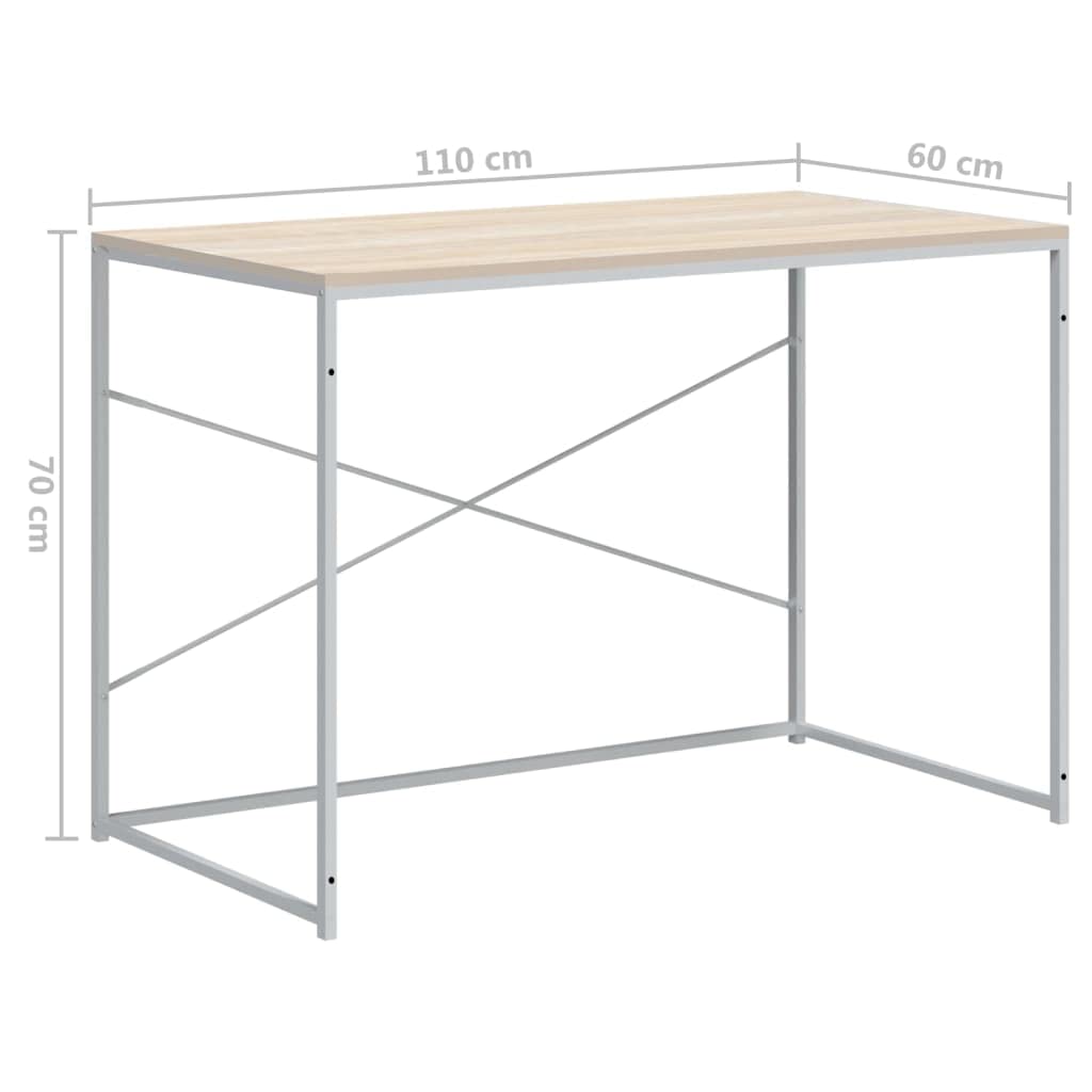 vidaXL Bureau d'ordinateur Blanc chêne 110x60x70 cm Bois d'ingénierie