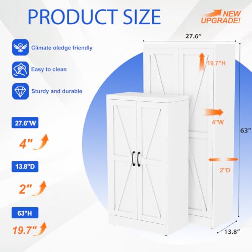 Image of GAIOUS 63 inch Tall Metal Storage Cabinet White Cupboard Kitchen Pantry Cabinet