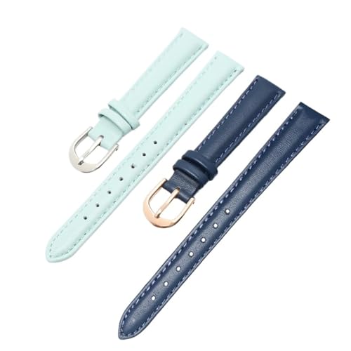 Bracelet de montre en cuir véritable pour femme idéal pour le bureau en bleu 16 mm