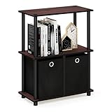 Furinno Go Green 3-Tier Multipurpose Storage Shelf with Bins, Dark Cherry/Black