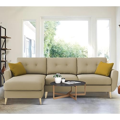 Image of BRAXTON Lindel LHS 4 Seater L Shape Sofa Set for Living Room (Cream) Premium Velvet Fabric Sofa